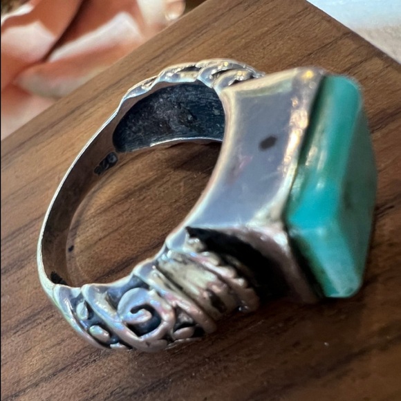 Vintage Square cut Turquoise Ring Handmade Solid 925 Sterling Silver about sz. 7 - Picture 14 of 16